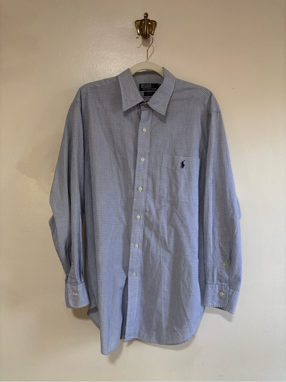 Polo by Ralph Lauren Andrew in Light Blue Micro-Check Preppy Collegiate sz 16.5
